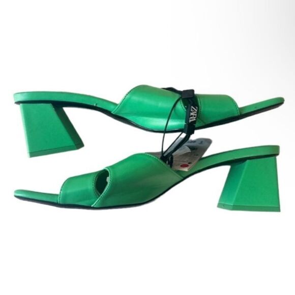ZARA Green Block Wide Heeled Sandals NWT - Picture 4 of 12